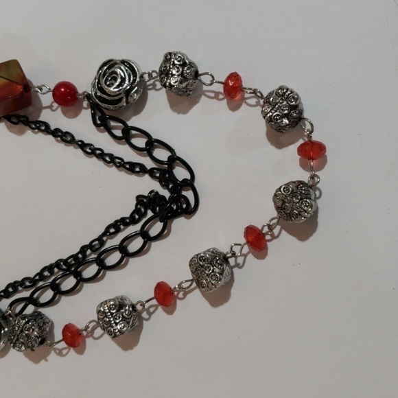 Gunmetal Chain - Layered Various Sizes Colorful Beads Necklace Matching Earrings - Picture 4 of 7